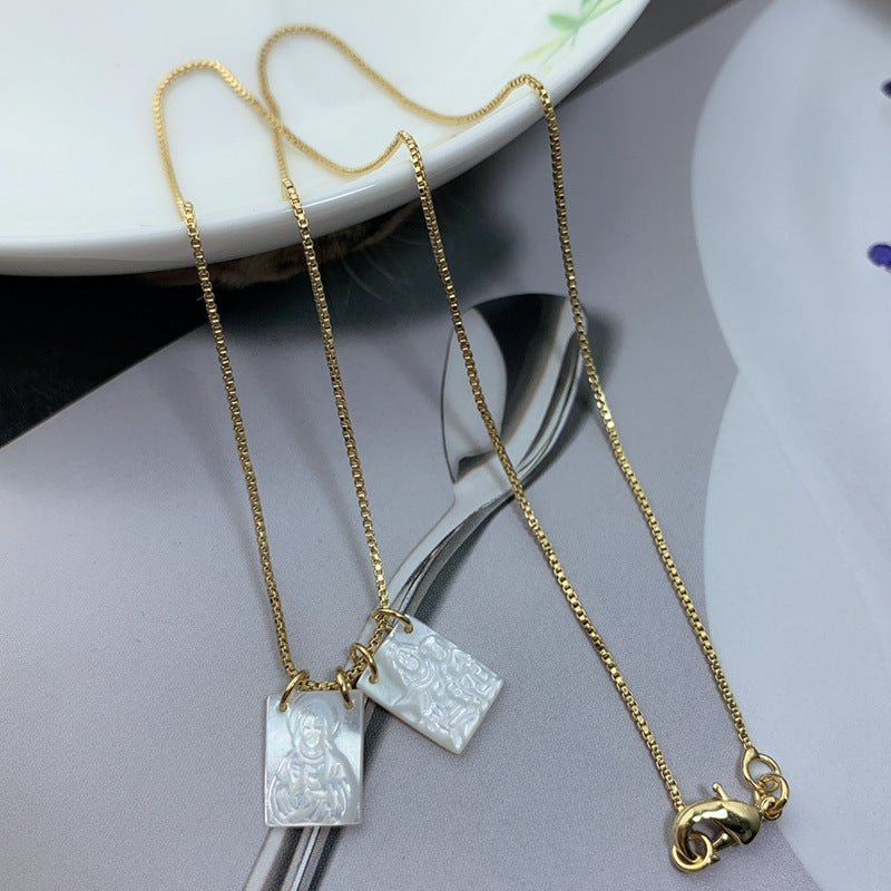 White Shell Mother of Pearl Virgin Mary Pendant Necklace Secondary image