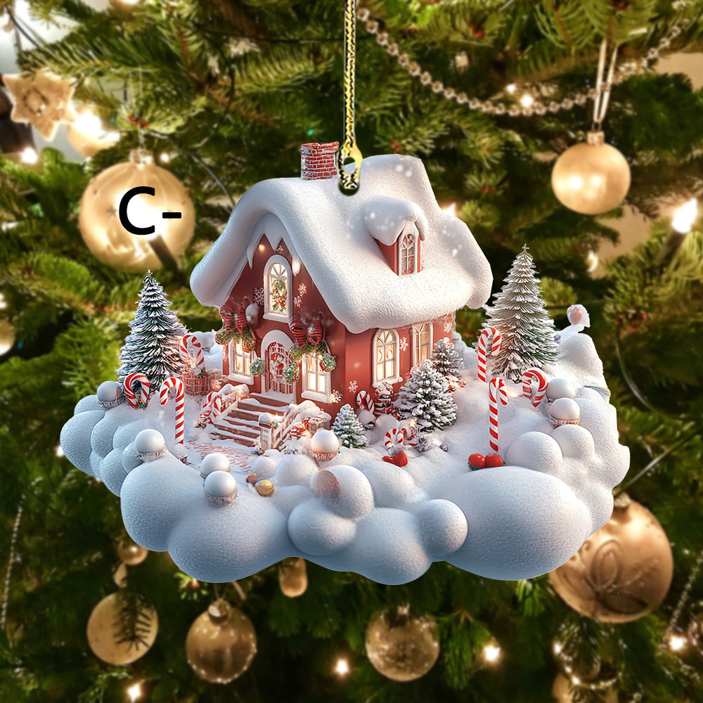 Festive snow house acrylic piece for Christmas tree or mantel