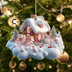 Festive snow house acrylic piece for Christmas tree or mantel