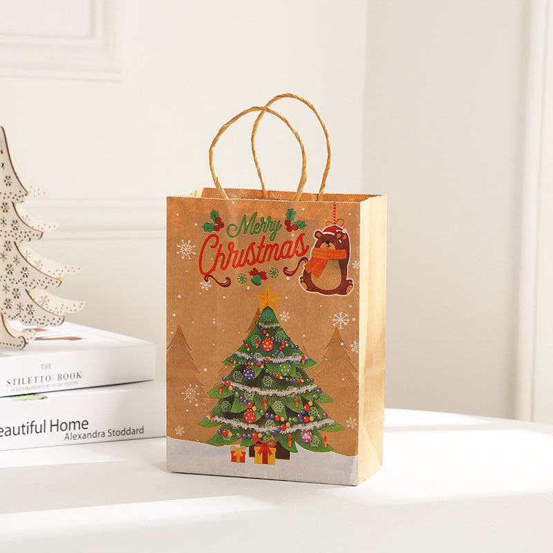 Set of Christmas gift bags in multiple sizes with woodland holiday pattern