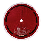 Red velvet tree skirt detail showing soft cloth texture and rich red color