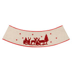Christmas tree skirt with elk design in linen fabric displayed decoratively