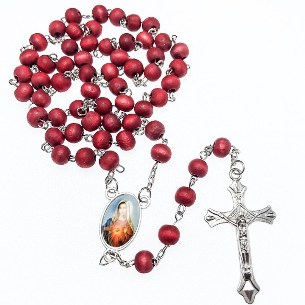 Wooden Catholic crochet rosary necklace with cross pendant for prayer