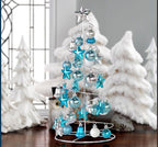 Red gold Christmas tree in office workspace setting