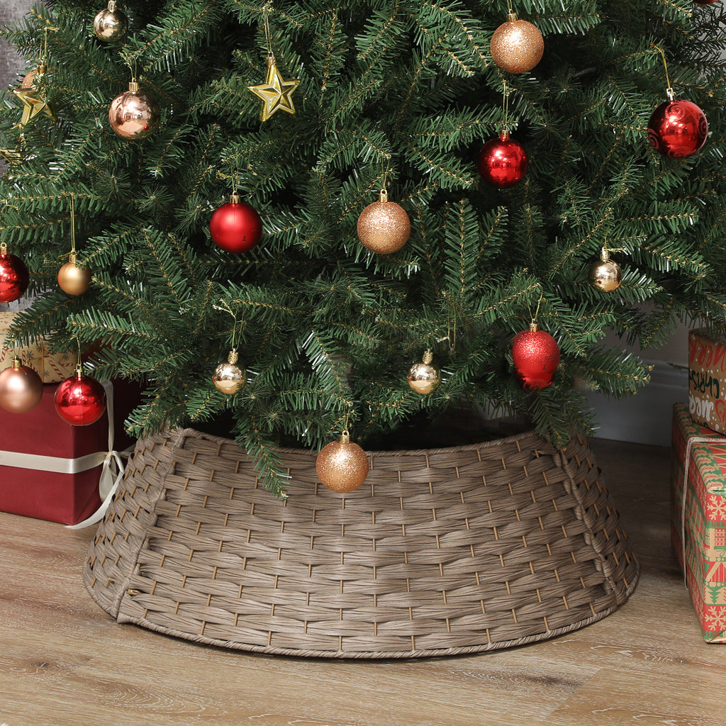 Rustic coffee Christmas tree collar with woven texture for holiday decorating