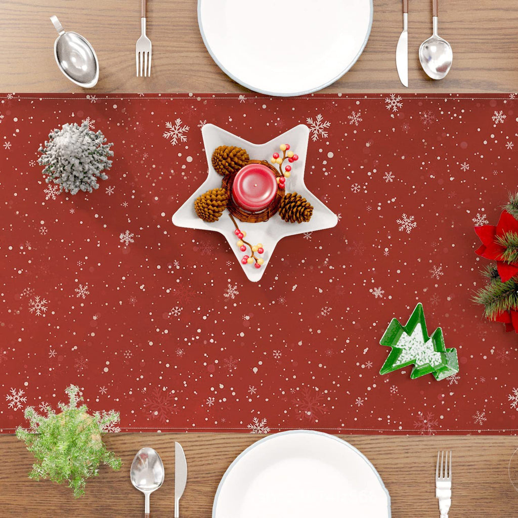 Snowman decorated linen table runner featuring American Christmas style