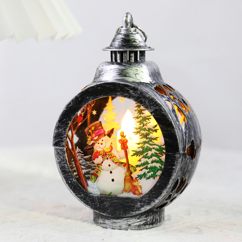 Retro silver snowman Christmas night lamp for desktop - festive decor