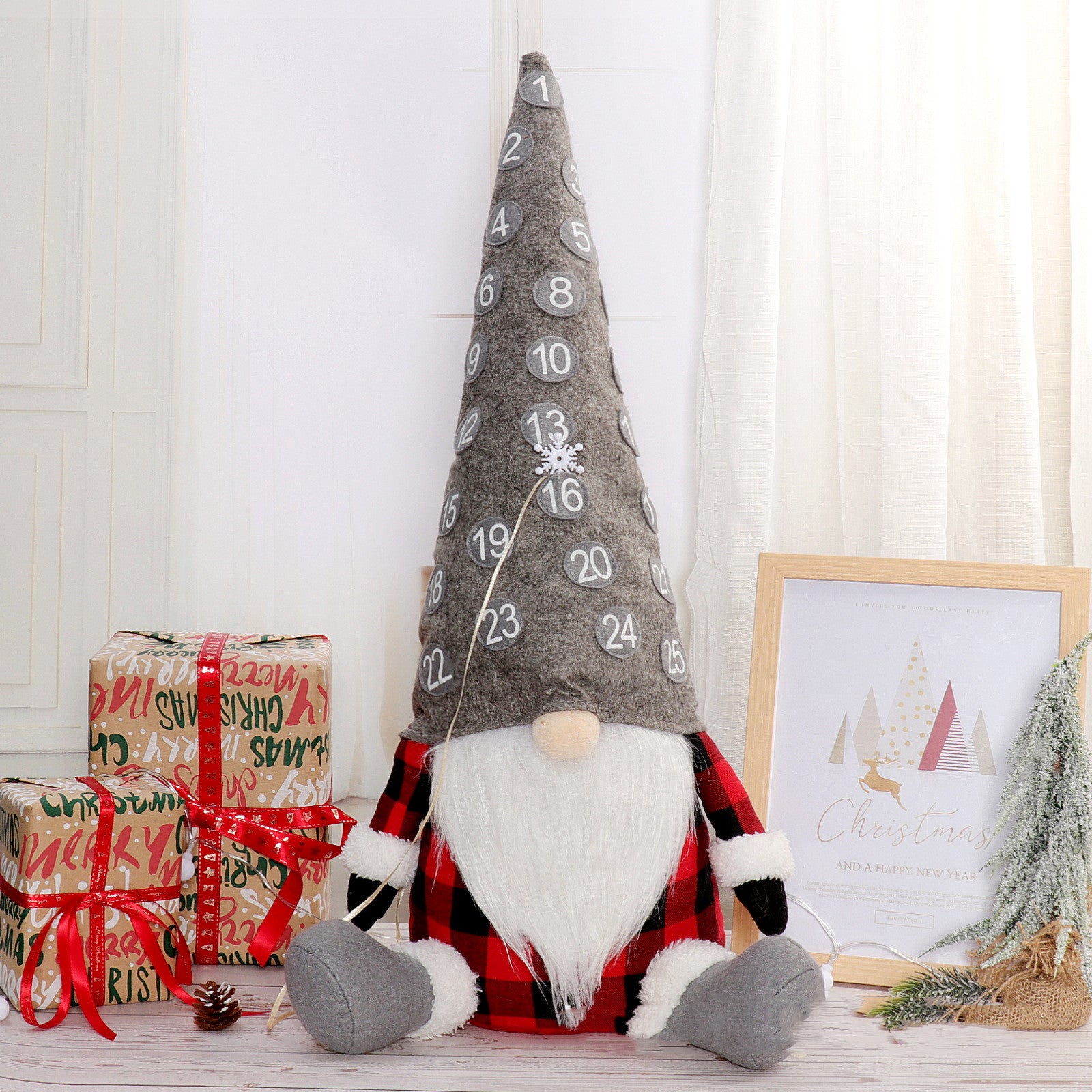 Pair of charming Christmas countdown dolls in festive setting - Christian home decor