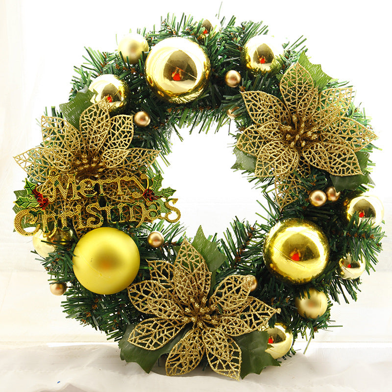 Plastic Christmas wreath close-up showing wreath texture and construction