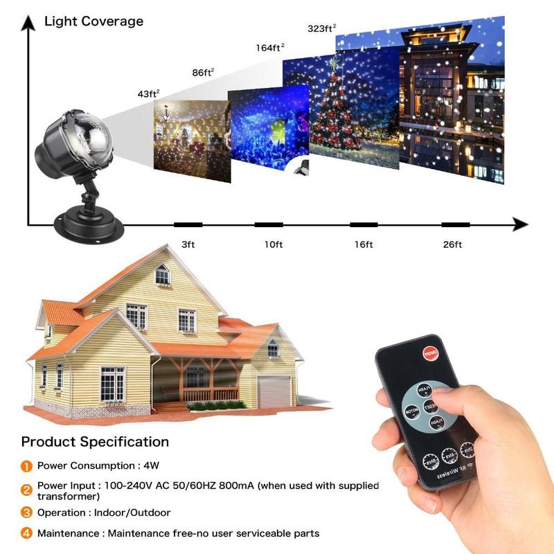 LED Snowfall Christmas Projector Light showing white snowflake projections on a wall Main image
