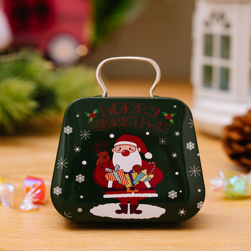 Festive tinplate candy box with handbag design detail