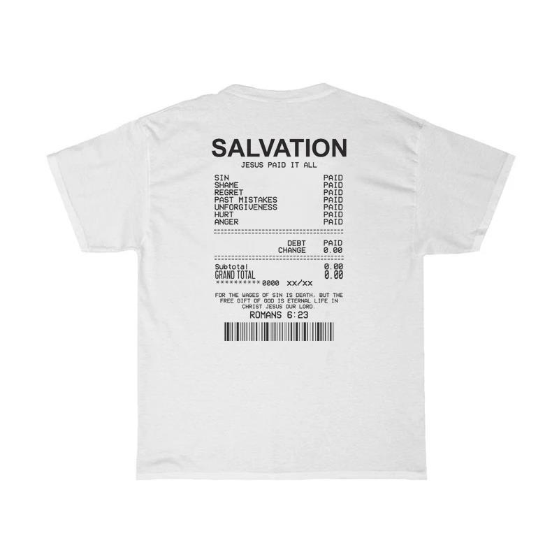 Back print bible verse design on white cotton tee