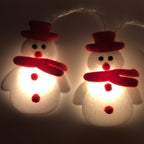 Plush snowman holiday string lights creating warm Christmas ambiance