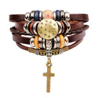 Unisex braided leather faith bracelet in warm brown tone