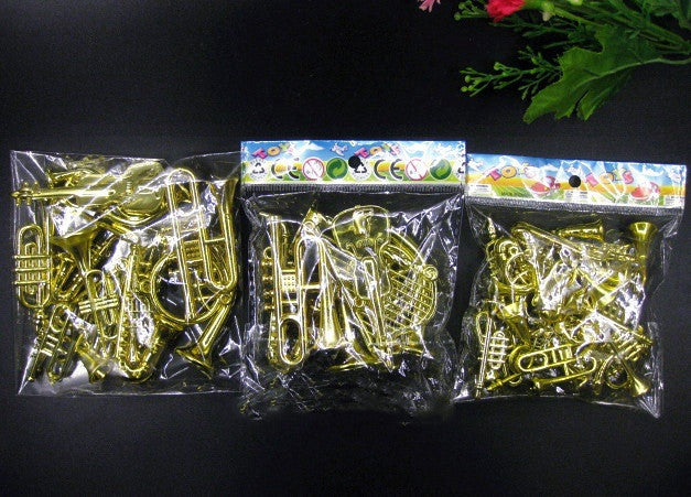Set of 24 small musical instrument Christmas tree ornaments showcasing various instrument designs
