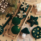 Close-up of velvety flocked green ornament texture - holiday ornament