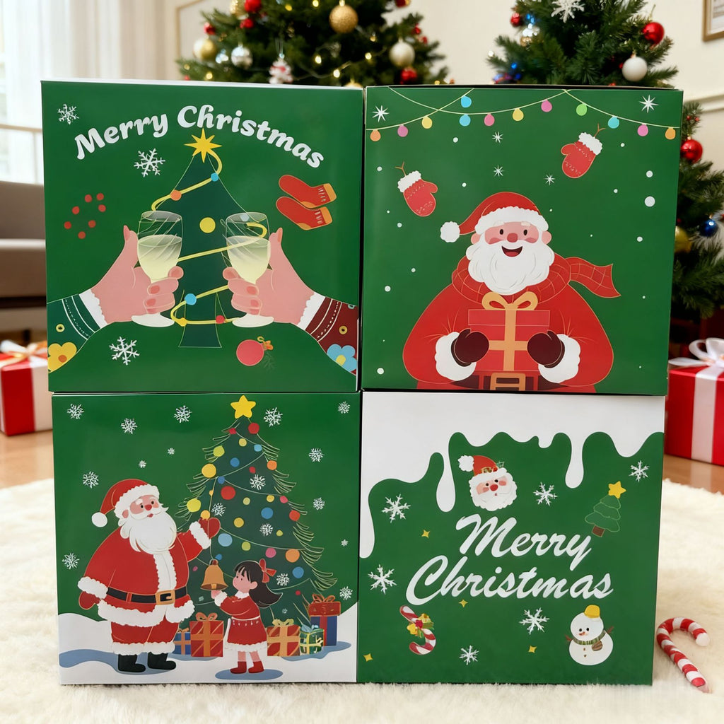 Close-up of paper decorative boxes with holiday styling