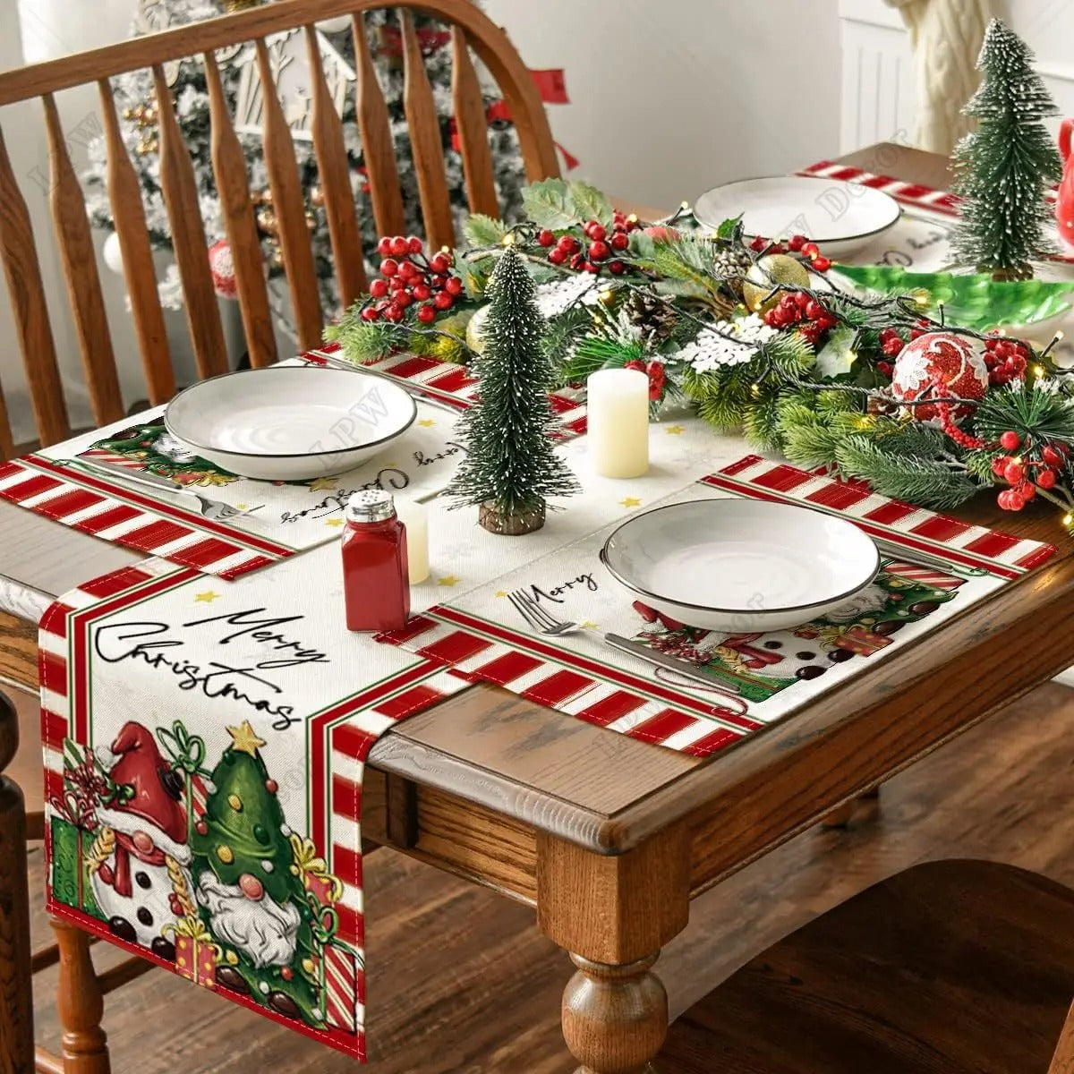 Nordic Christmas linen placemat on a festive table setting with warm holiday decorations Main image