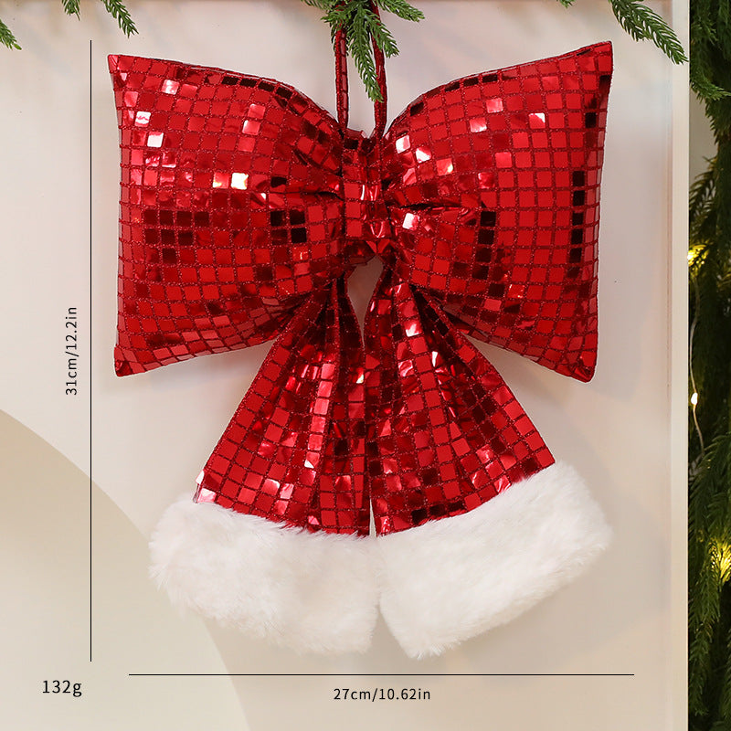 Silver paillette medium bow ornament for Christmas tree display