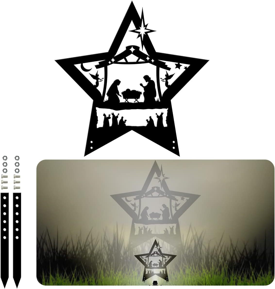 Five-pointed star iron silhouette decoration for Christmas nativity display