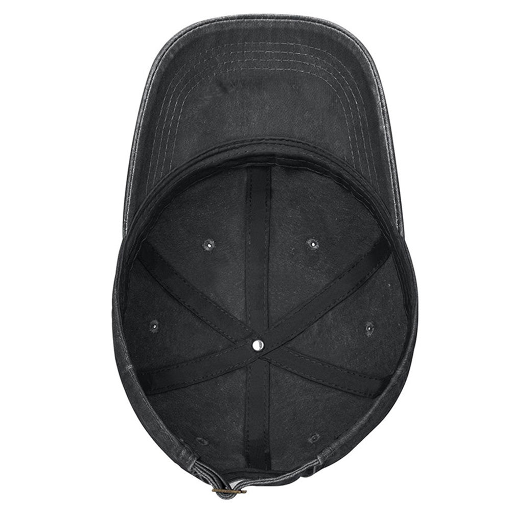 Back view displaying the adjustable metal buckle closure of the baseball cap