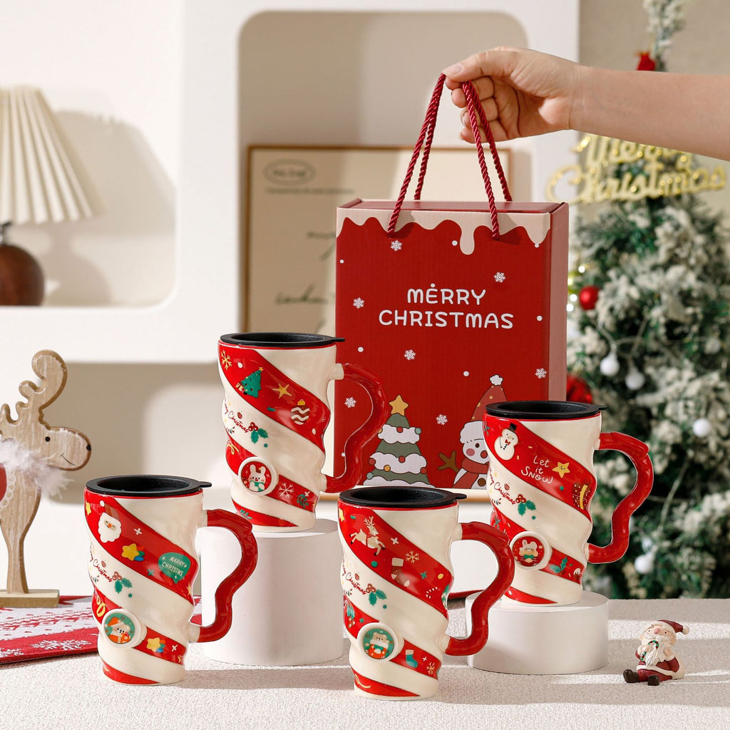 Cozy Christmas ceramic mug with cocoa and festive atmosphere