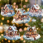 Winter cottage theme acrylic Christmas decoration close-up