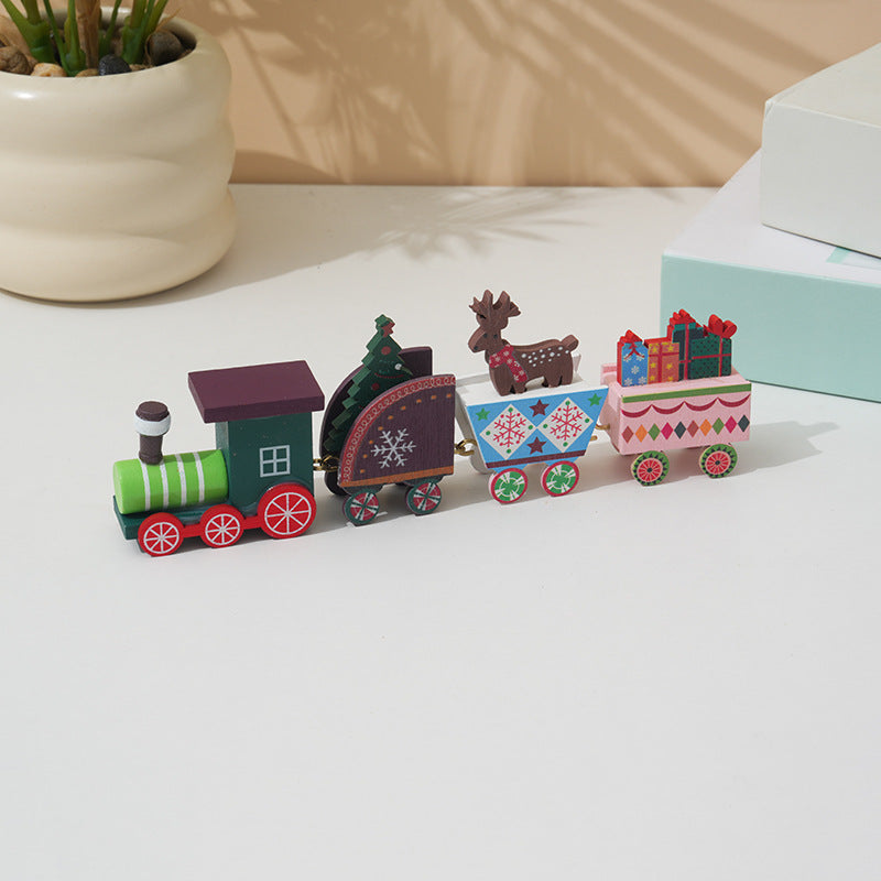Charming wooden train ornament with deer motif for Christmas window decoration