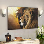Jesus and Lion canvas wall art with wood frame in Nordic style for living room decor