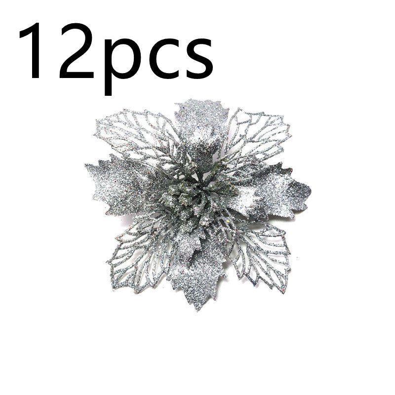 Close-up of glitter Christmas flower ornament with sparkling detail