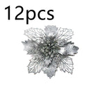 Close-up of glitter Christmas flower ornament with sparkling detail