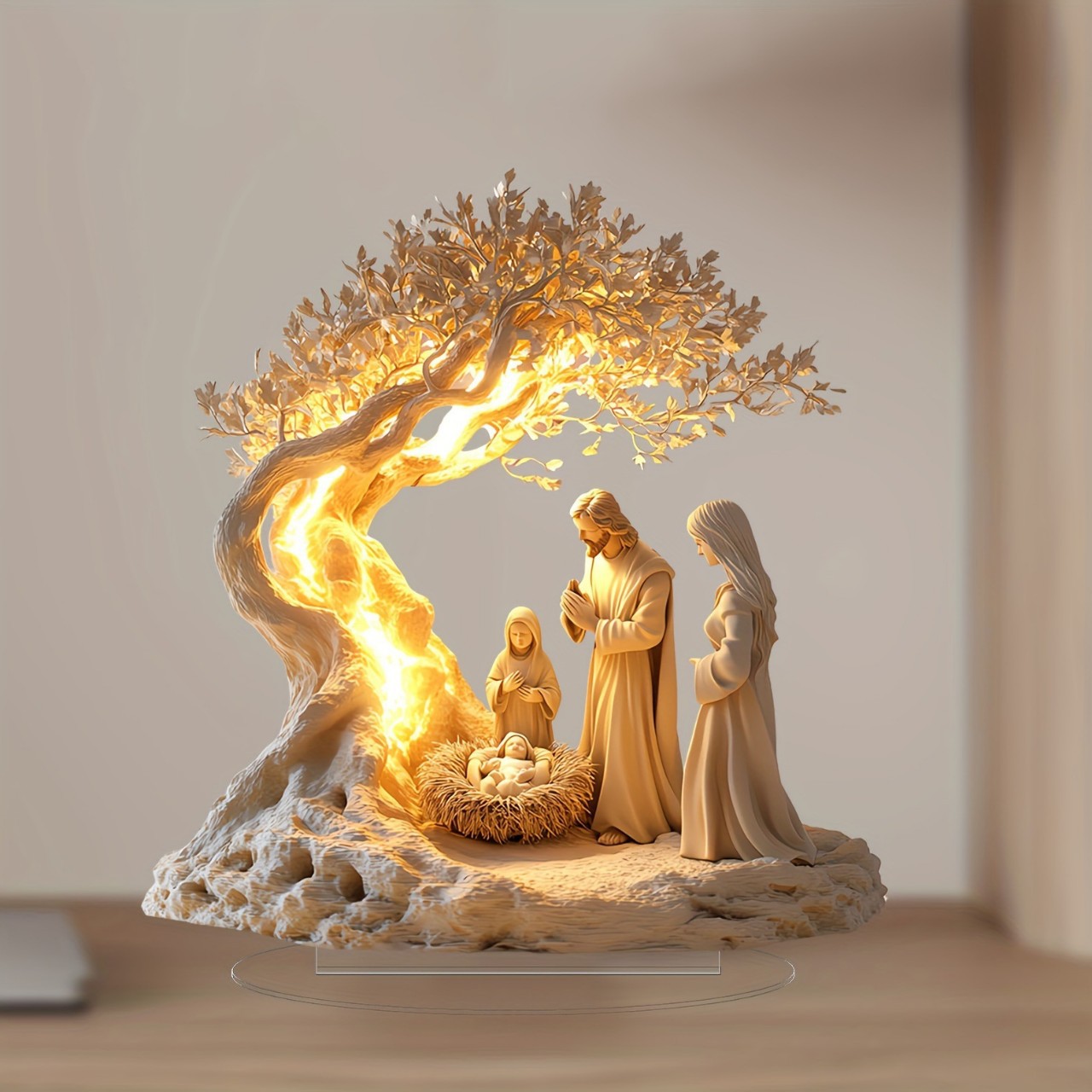 Clear acrylic Tree of Life ornament showing detailed printing