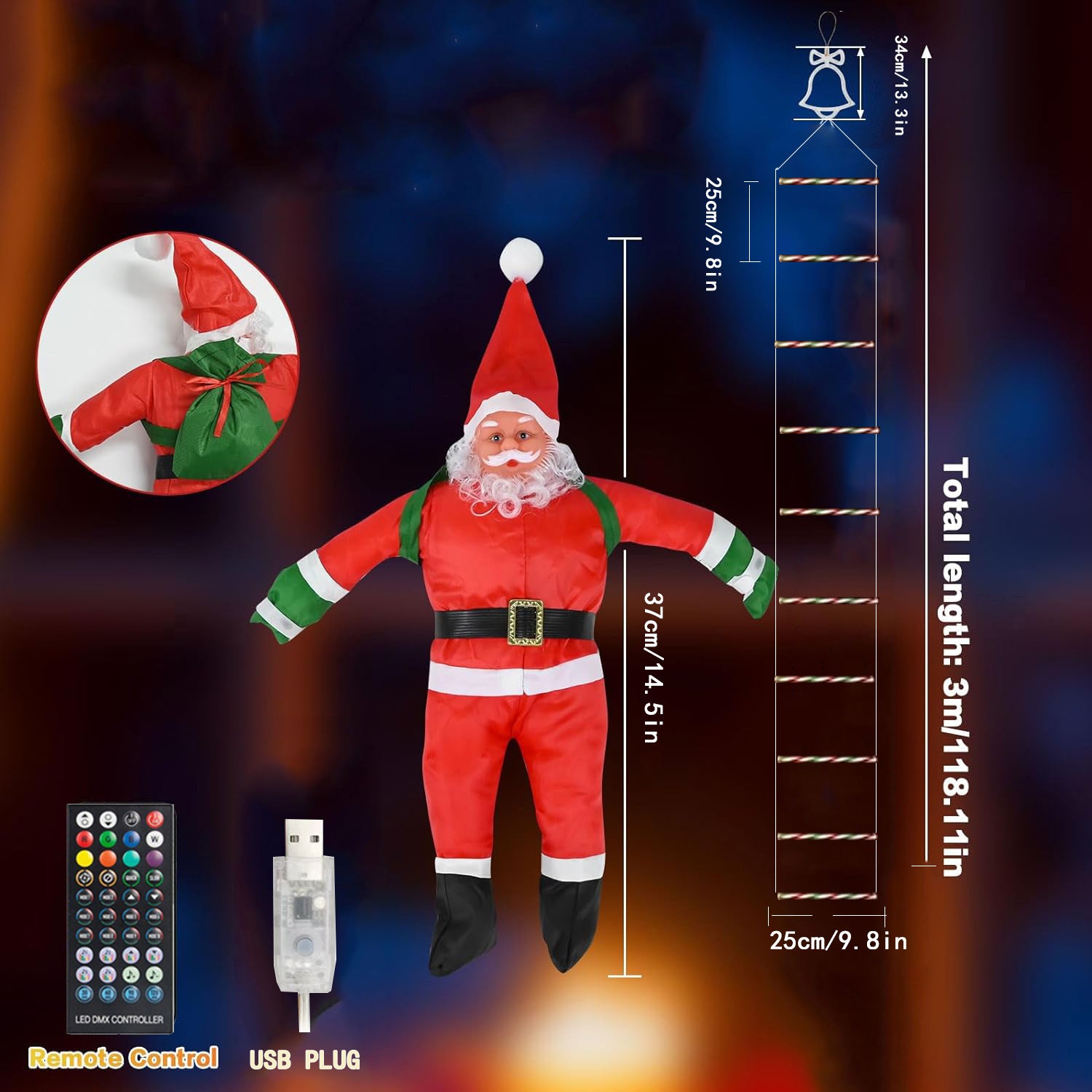 Remote-controlled Christmas lights for outdoor stair display