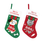 Set of colorful Christmas sock gift bags with playful puppy and kitten designs