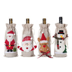 Soft linen bottle carrier with charming snowman design for holiday gifting