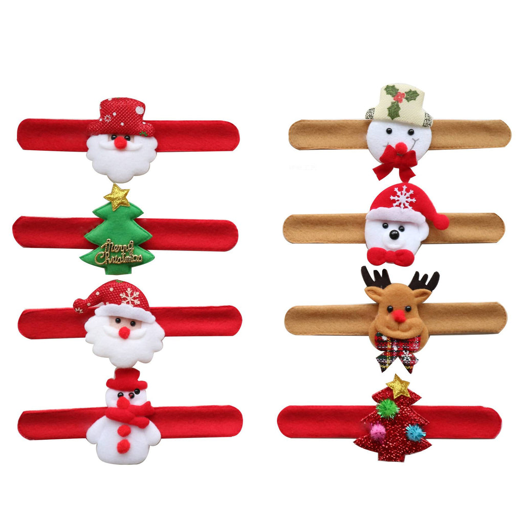 Christmas bracelets arranged in mixed colors on holiday background