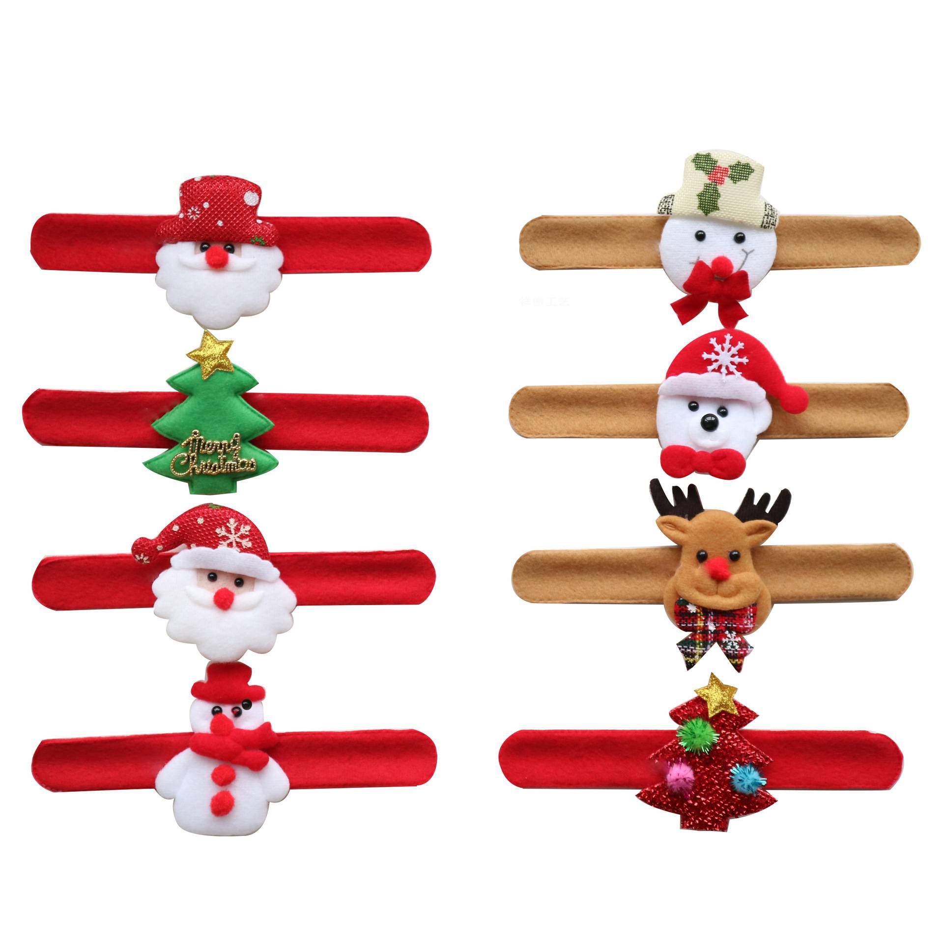 Christmas bracelets arranged in mixed colors on holiday background