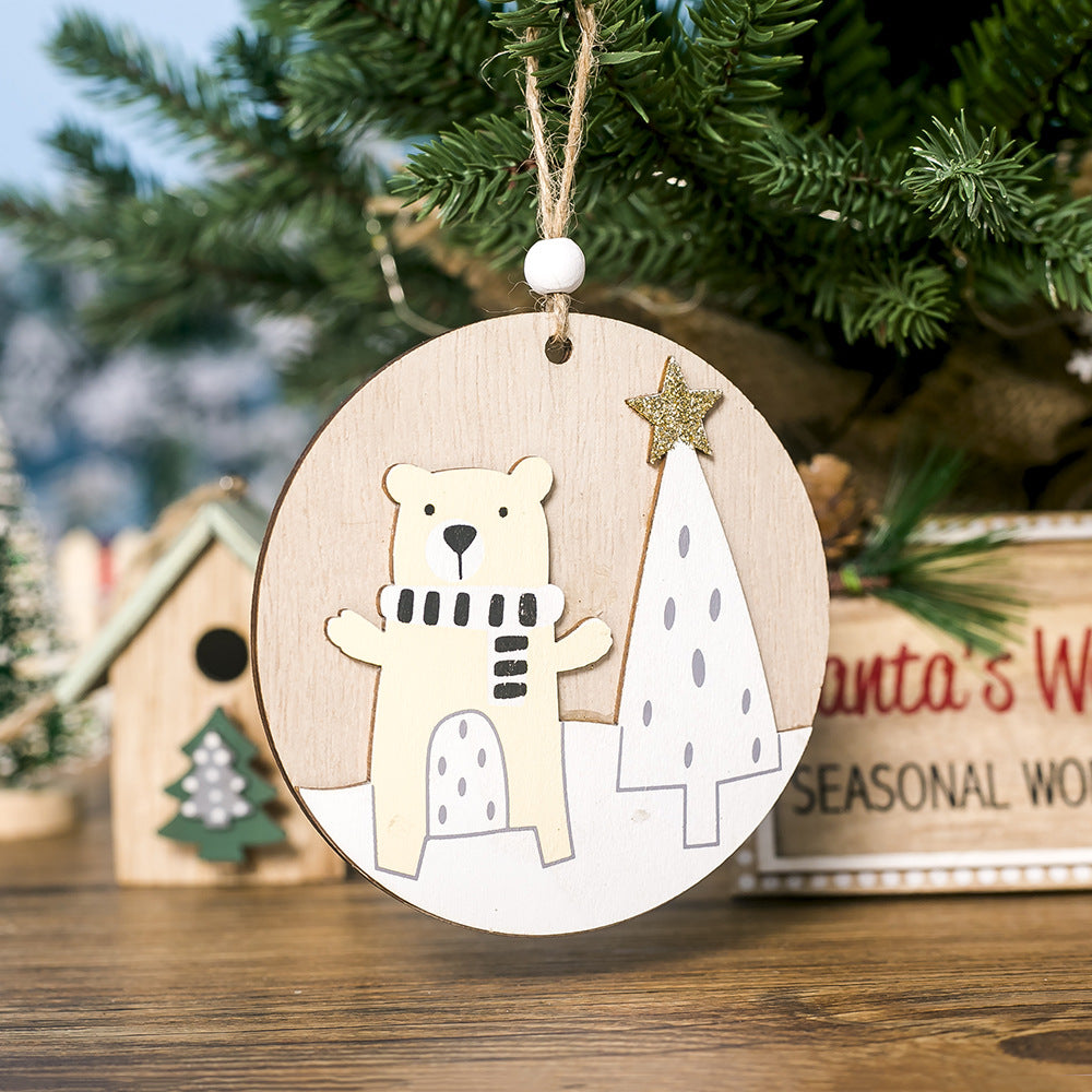 Painted wooden snowman pendant ornament with cheerful Christmas design