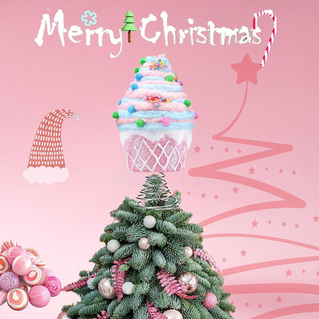 Pastel Christmas tree ornament alongside paper cupcake decoration