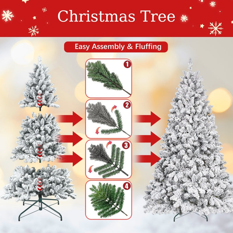 Flocked PVC Christmas tree with pine cone decorations in a living room setting