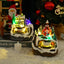 Rotating Christmas train resin decoration on wooden platform with festive details