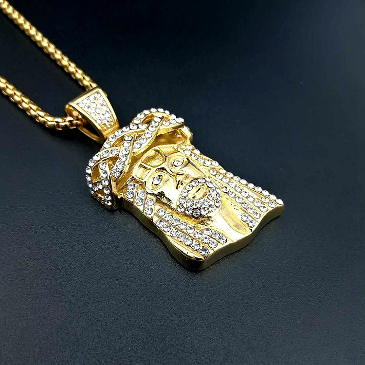 Jesus pendant necklace product showcase with hip hop style