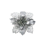 Glitter Christmas flower ornament with sparkling petals on a Christmas tree