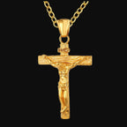 Close-up view of Easter Jesus cross pendant necklace detail