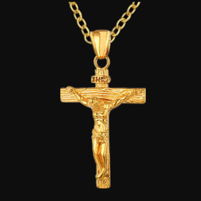 Close-up view of Easter Jesus cross pendant necklace detail