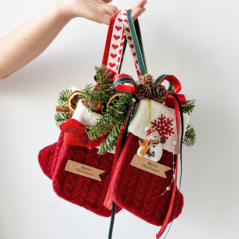 Stack of colorful Christmas stockings ready for gifting