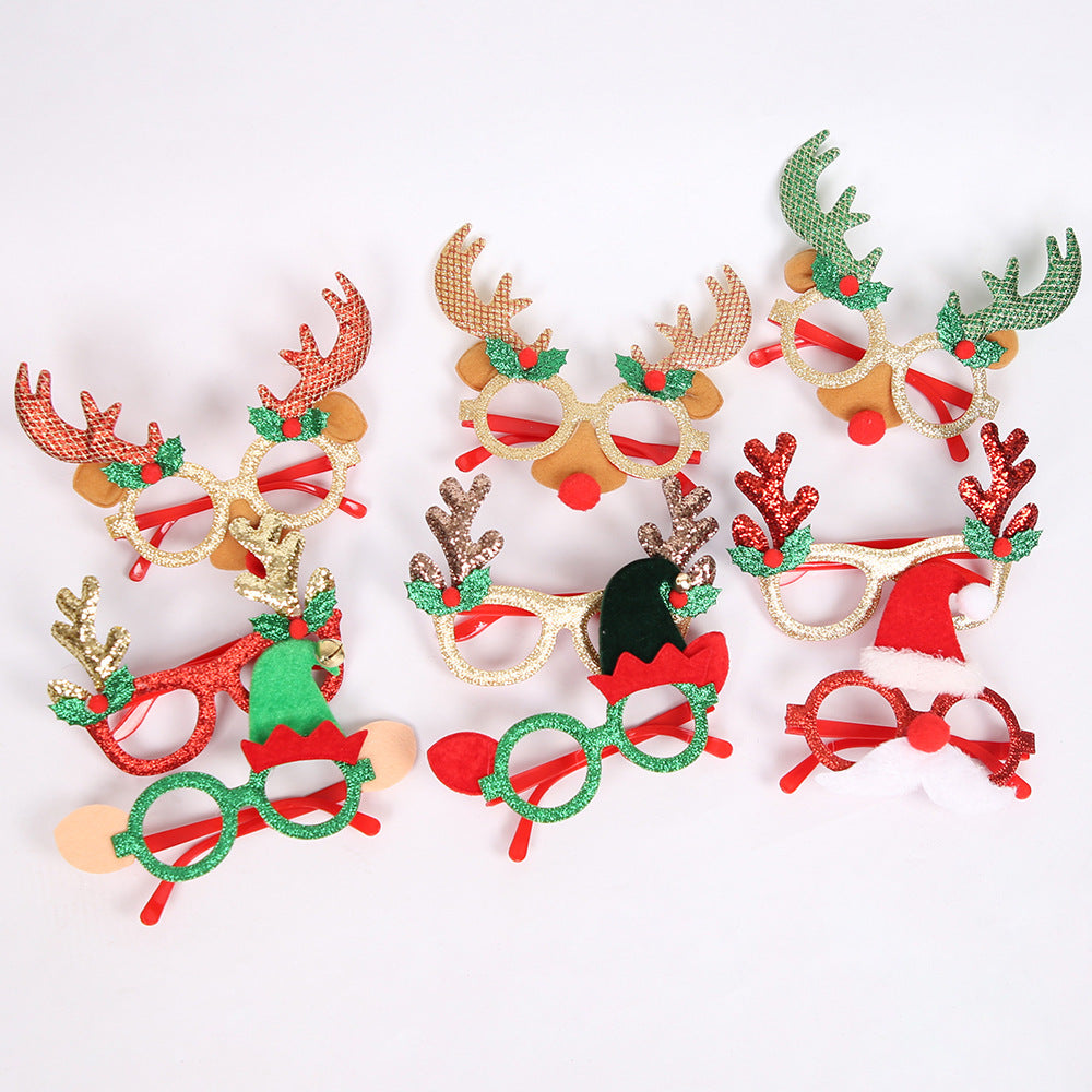 Festive Christmas deer antler glasses with gold frame - holiday party decoration