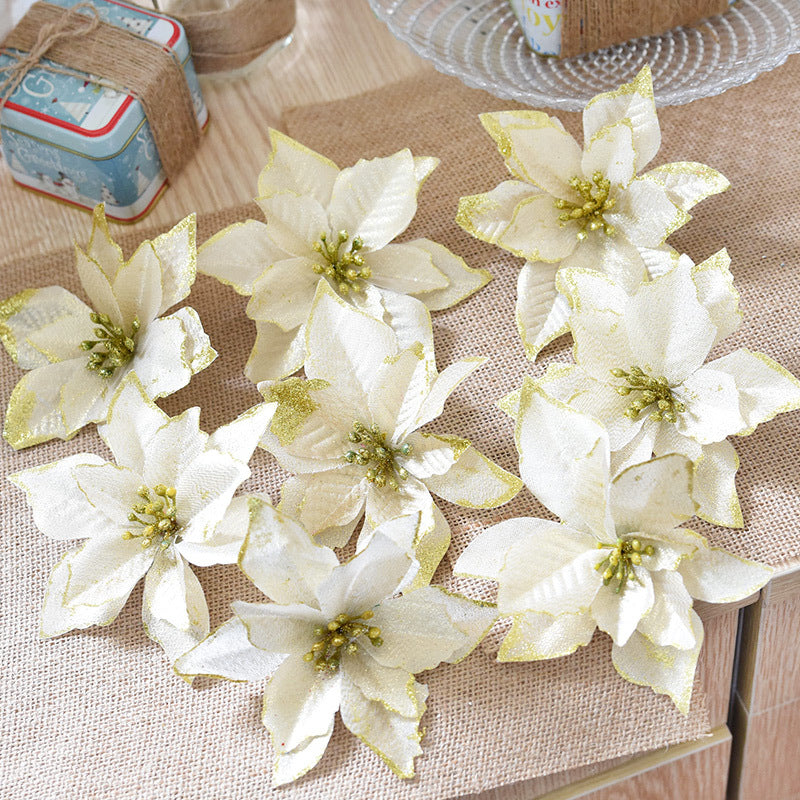 Gold Christmas flower for mantle or table centerpiece display