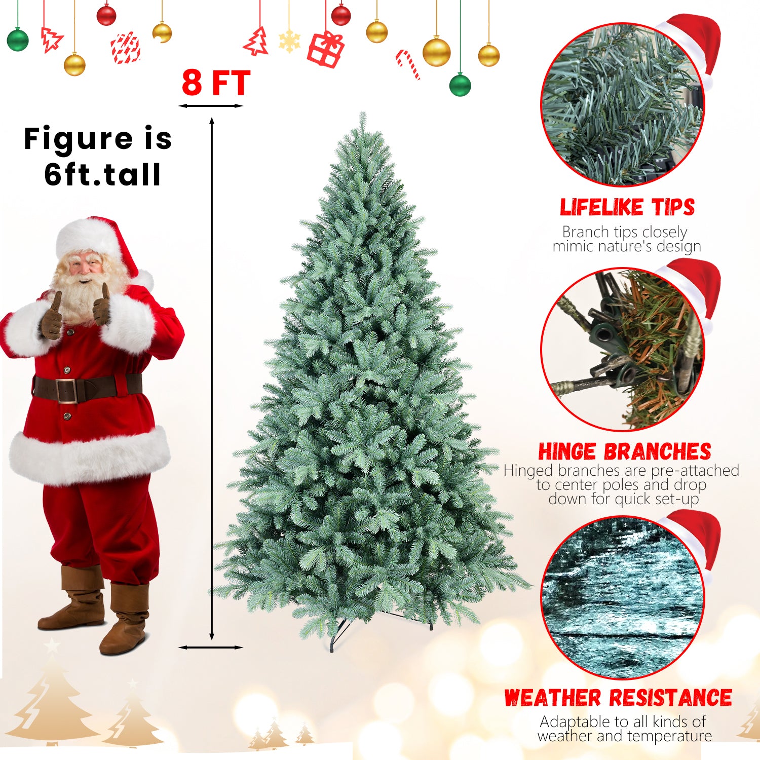 Pre-lit blue Christmas tree in festive home decor arrangement