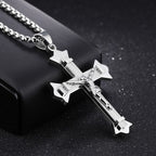 Gold tone cross pendant necklace with rolo chain for men